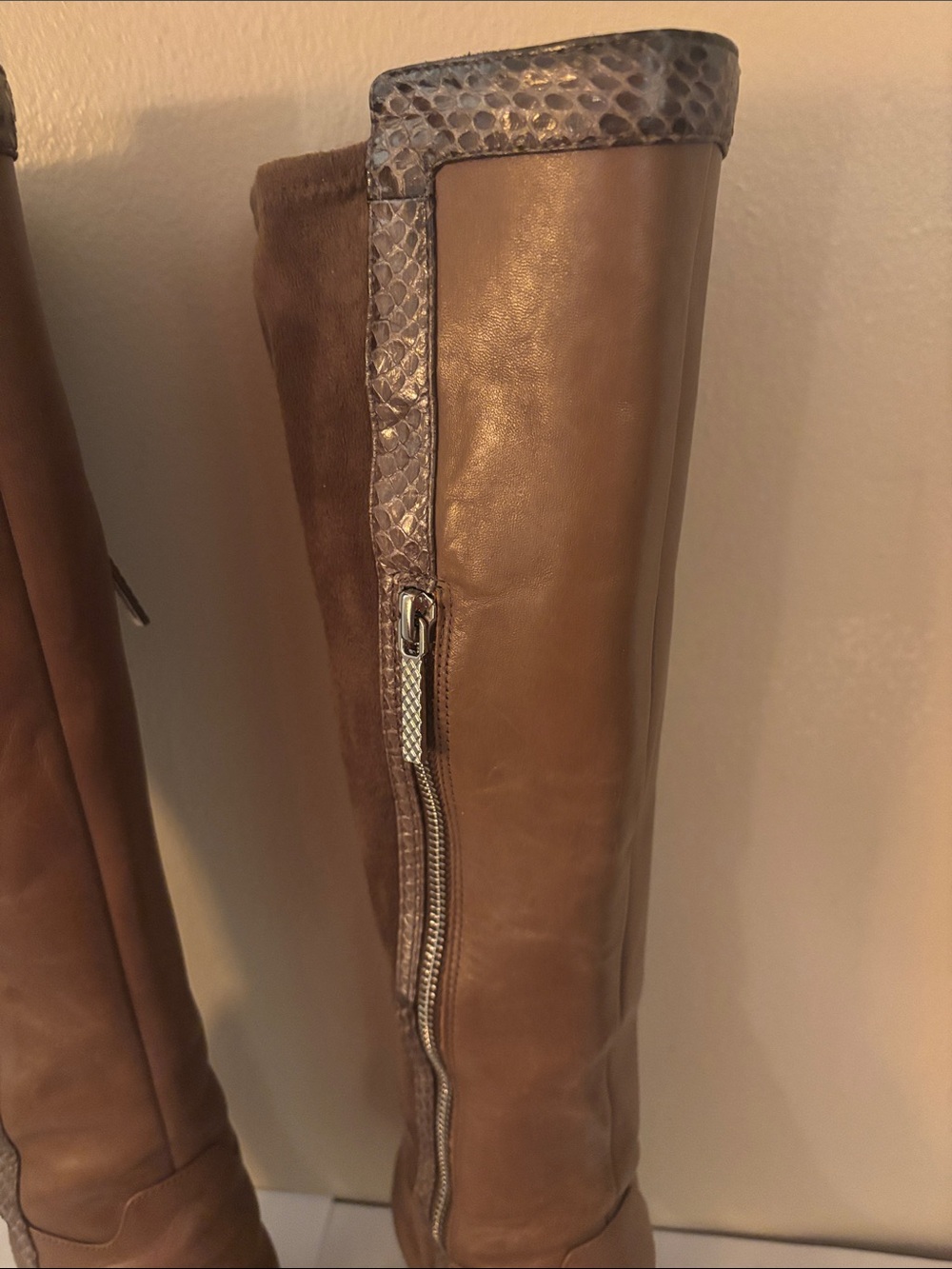 Donald J. Pliner Brown Leather Over-the-Knee Pointed Toe Boots - Picture 2 of 10